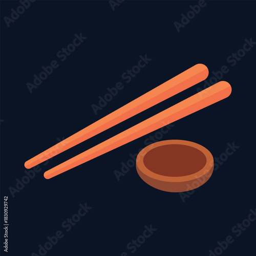 Chopsticks and Sauce Illustration – Asian Utensils Flat Vector Design