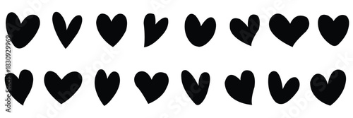 Set of red hearts in different pose. Hand drawn freehand different love hearts. Chalk drawn sketch for Valentines Day and romantic. Red Color Set Icon, Best Design