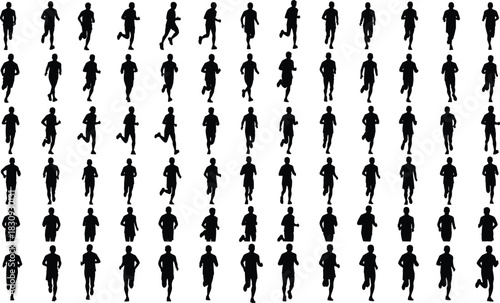 Runners Silhouettes Set, Male Jogging Poses, Diverse Running People, Fitness Training, Marathon Race, Sport and Exercise Vector Icons.