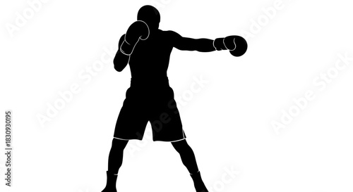 Dynamic boxer silhouette delivering a powerful punch, perfect for sports branding, fitness promotions, and high-energy campaigns needing strength and focus