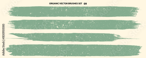 Grunge Handmade Eco Paint Roller Set. Organic Vector brush Strokes . Distressed banner . Green highlight markers. Paintbrush collection for ecology products . Dry border in Green. Bulge lines 