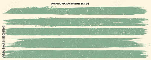 Grunge Handmade Eco Paint Roller Set. Organic Vector brush Strokes . Distressed banner . Green highlight markers. Paintbrush collection for ecology products . Dry border in Green. Bulge lines 