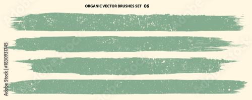 Grunge Handmade Eco Paint Roller Set. Organic Vector brush Strokes . Distressed banner . Green highlight markers. Paintbrush collection for ecology products . Dry border in Green. Bulge lines 