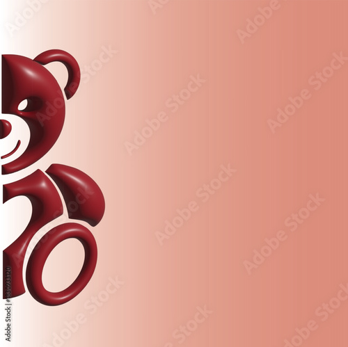 3d rendered red teddy bear partial view on pink gradient background Vector