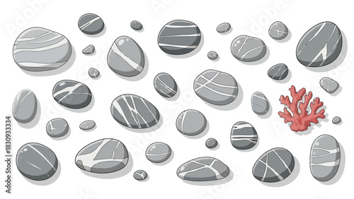 Collection of Grey Stones and Coral Illustration