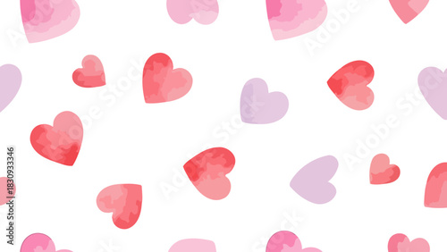 Watercolor Heart Pattern Delicate Pink and Red Hearts on a White Background for Valentine's Day and Love Themes