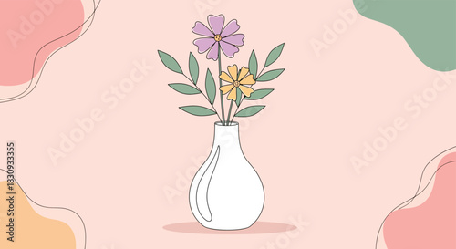 Beautiful flowers in a vase on pastel background art illustration