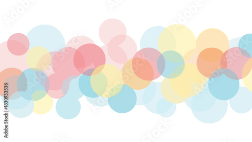Abstract soft-focus pastel colored bokeh circles with translucent overlay effect on white background, minimalist and gentle design for creative projects