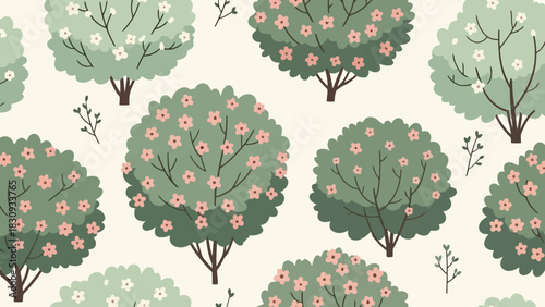 Blooming Trees Pattern A Delightful Repeat Design for Textiles, Wallpaper, and More