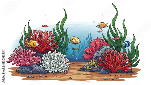 Vibrant Underwater Scene Coral Reefs and Fish in Aquatic Illustration