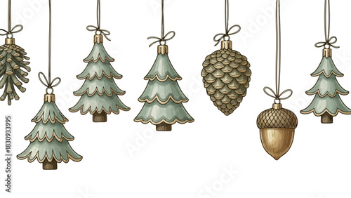 Whimsical Christmas Ornaments Featuring Pine Cones and Pine Trees with a Vintage Touch