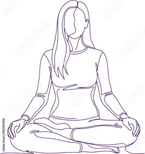 Continuous line drawing of a woman doing yoga meditation pose