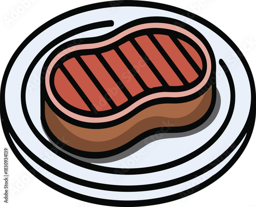 Grilled steak on a white plate served as a delicious meal illustration