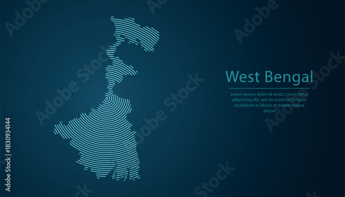 west bengal state of India, map contour with abstract circular line pattern