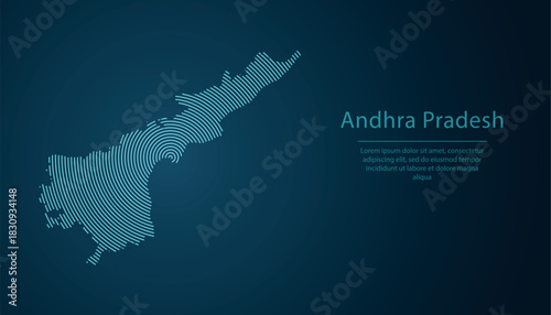 andhra pradesh state of India, map contour with abstract circular line pattern