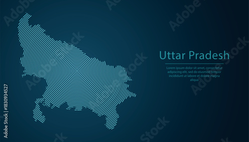 Photos uttar pradesh state of India, map contour with abstract circular line pattern