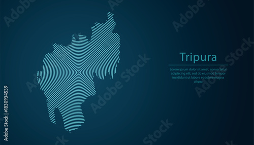 Tripura state of India, map contour with abstract circular line pattern