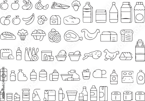 Icon Set: Grocery, Nutrition, Supermarket Products, and Food & Drink Collection