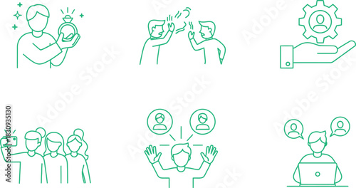 Diverse group of people interacting in various business and lifestyle scenarios