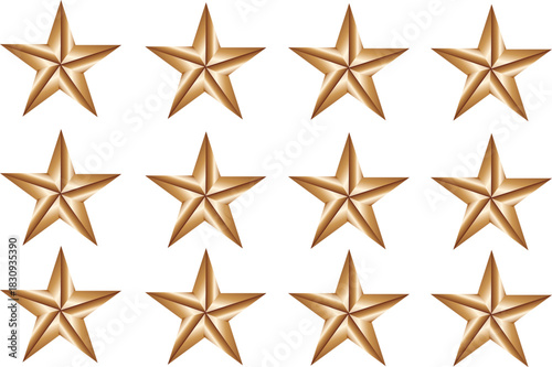 Twelve Golden Stars Grid: Decorative Rating, Award, and Celebration Symbols for Visual Content