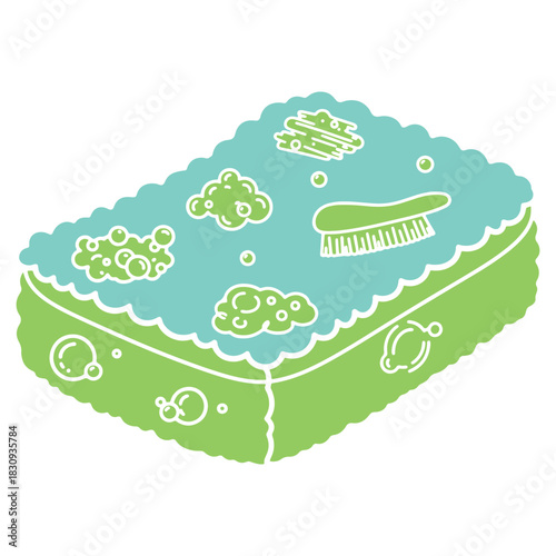 Illustration of cleaning sponge with brush and bubbles for hygiene cleaning concept