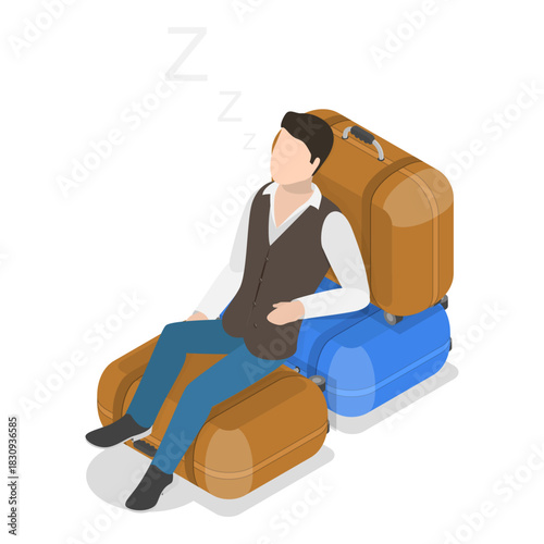 3D Isometric Flat Vector Illustration of Exhausted and Sleepy People, Fatigue and Drowsiness. Item 5