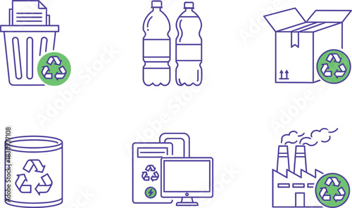 Recycling Icons Set Illustration of Different Types of Waste Items