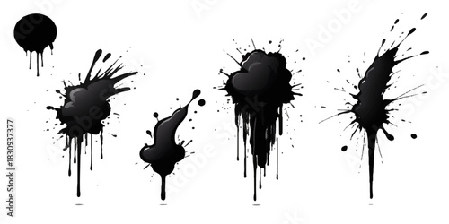 Vector ink grunge splat splash stain drop black design illustration texture silhouette pattern element art