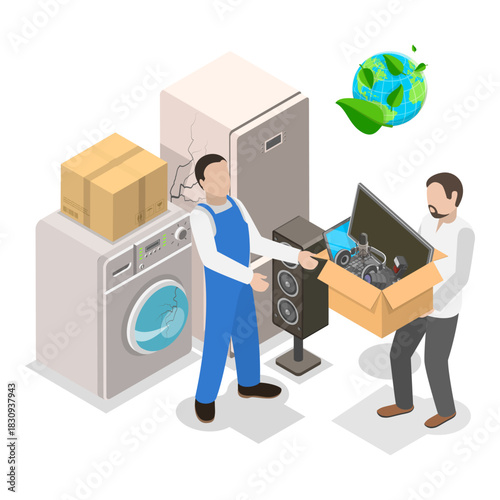 3D Isometric Flat Vector Illustration of Green Disposal, E-waste Recycling. Item 2