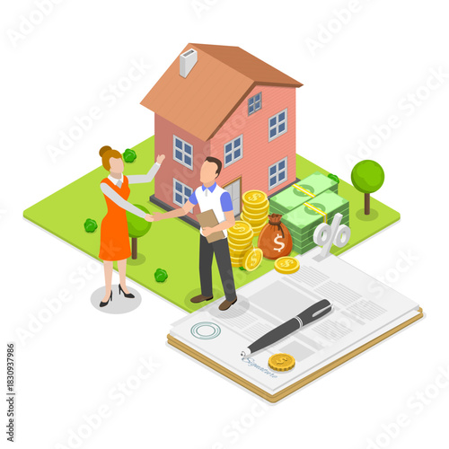 3D Isometric Flat Vector Illustration of Real Estate Agency Service, Property Buying. Item 1