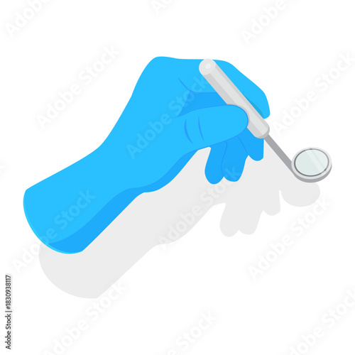 3D Isometric Flat Vector Set of Doctors Hands, Medical Instruments Held by Hands in Blue Sterile Gloves. Item 4