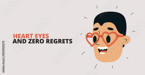 Vector illustration of man wearing heart-shaped glasses, symbolizing love, admiration, and infatuation