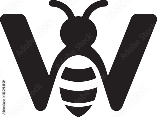 Black and white logo design featuring a bee integrated into the letter w isolated on white background