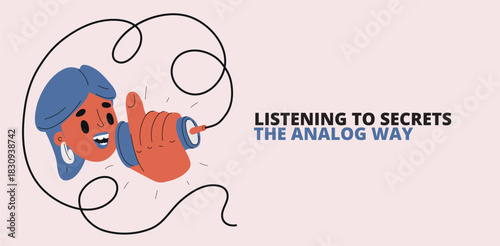 Vector illustration of a woman listening to secrets like tuning into a hidden station