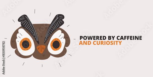 Vector illustration of an owl powered by caffeine like a midnight generator