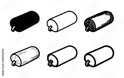 Set of sausage icon variations in vintage and linear styles