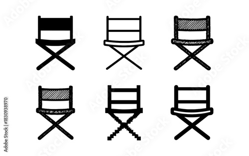 Set of six director chairs in sketch and silhouette styles for creative design projects