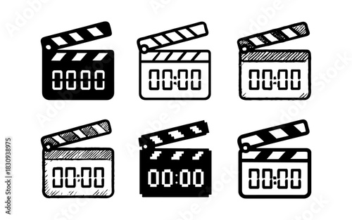 Variety of film clapperboard designs in sketch and linear styles