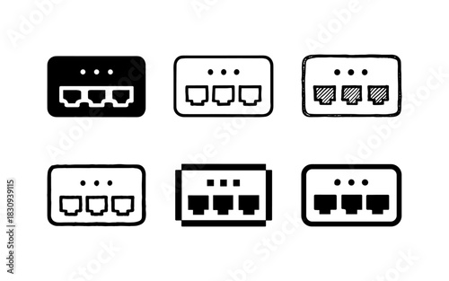Set of ethernet port icons in various styles