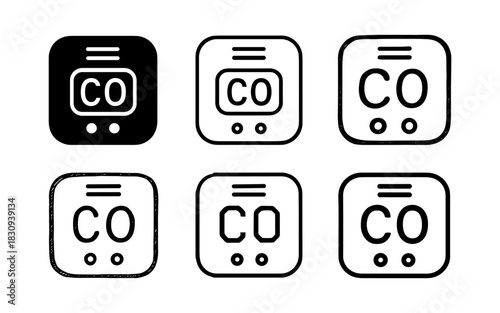 Set of carbon monoxide detector icons in various linear styles