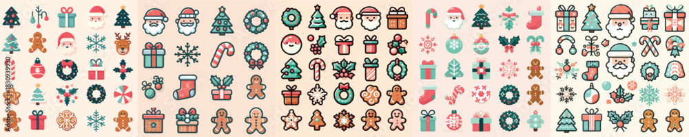 Fototapeta premium Cute Christmas Icons Collection Vector Illustration