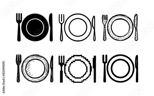 Variety of table setting styles: classic, sketch, pixel art