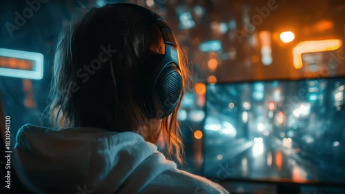 pro gamer man in headphones live streaming while playing online computer game, neon lights, esports,  gaming, monitor, play, young, player, internet, enjoyment, cyber,
