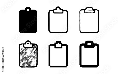 Various styles of clipboard icon designs for office and organizational use