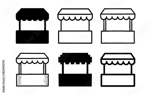 Set of minimalist market stalls in linear and silhouette designs