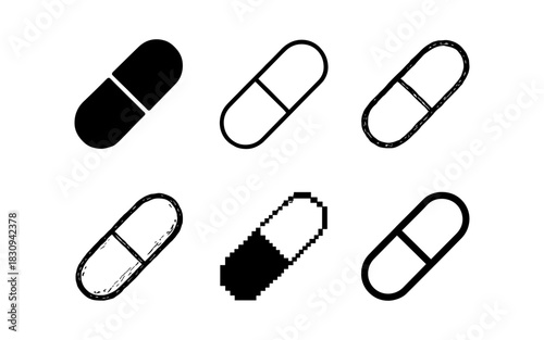 Diverse capsule icons: silhouette, sketch, pixel art variations
