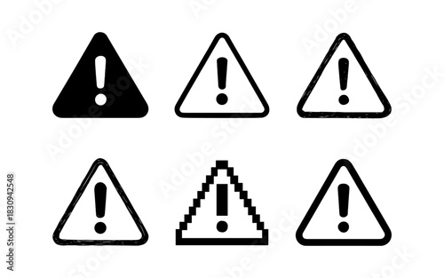 Set of warning signs with exclamation marks in various styles