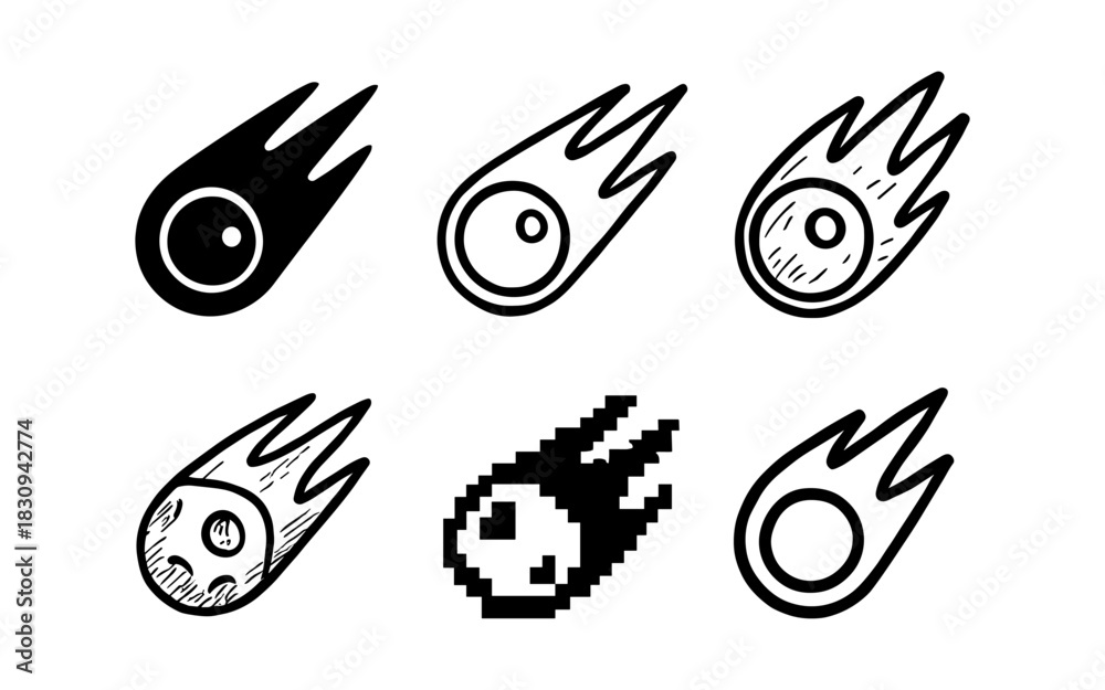 Obraz premium Retro pixel and minimalist shooting star icons in various styles