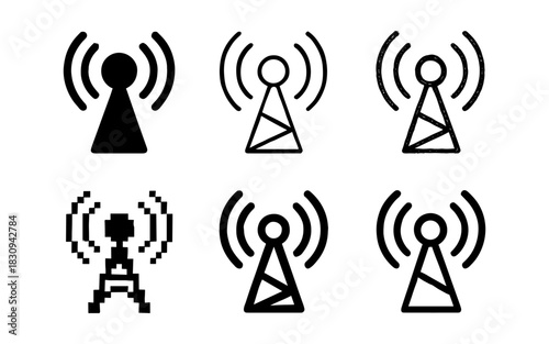 Diverse antenna icons in various modern formats and styles