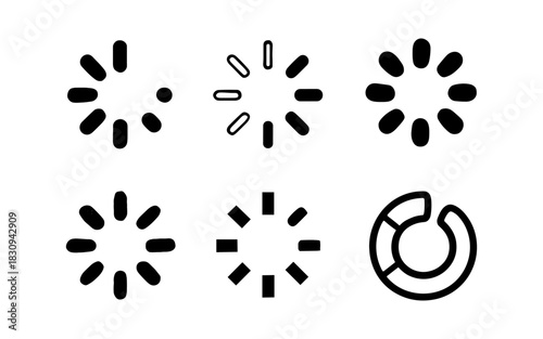Diverse loading spinner icons set in minimalistic black style